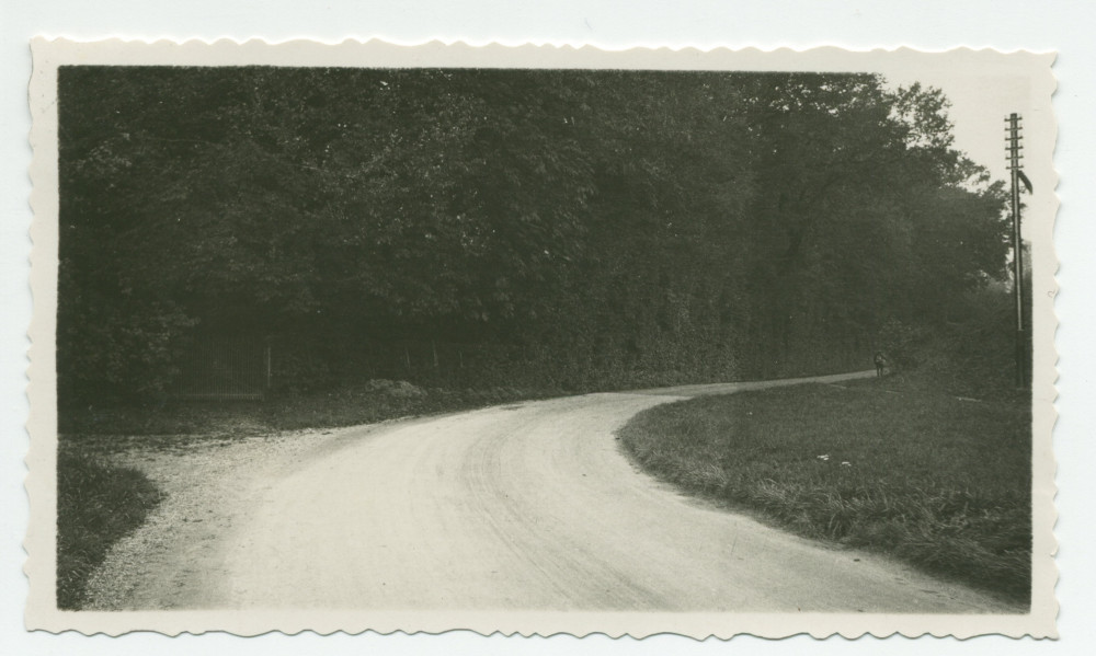 Photographie de l'ancienne route (en terre battue) menant à Tolochenaz depuis la propriété de Riond-Bosson (virage) – extraite d'un album de la famille Obuchowicz