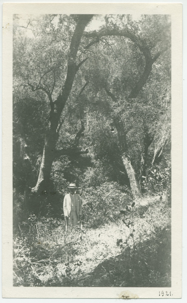 Photographie de Paderewski près de la source d'eau chaude de Merritt Springs, sur le «Rancho Santa Helena» à Paso Robles, en Californie, en 1921