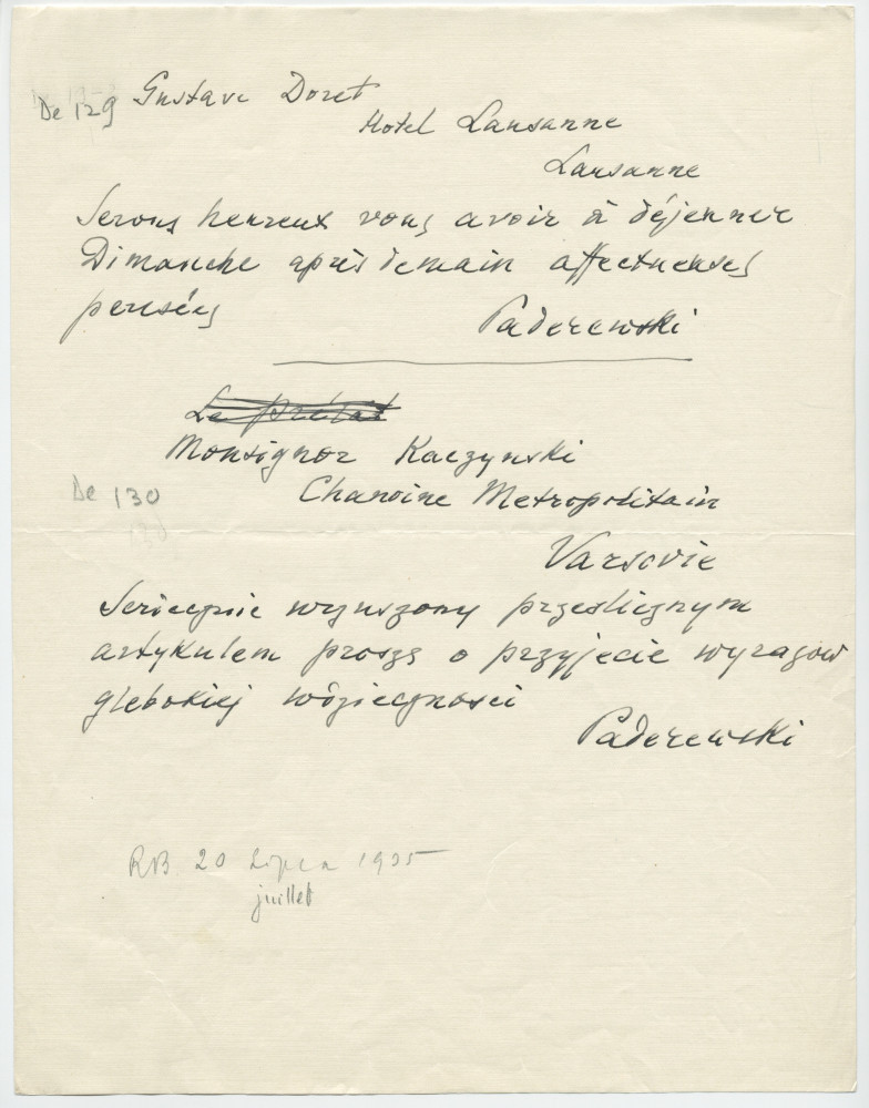 Brouillons de télégrammes adressés par Paderewski, entre août et novembre 1935 (11-15)