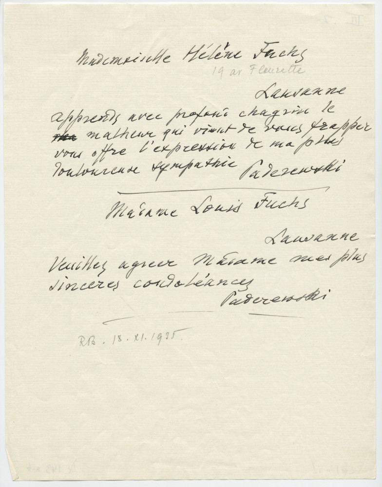 Brouillons de télégrammes adressés par Paderewski, entre août et novembre 1935 (21-24)