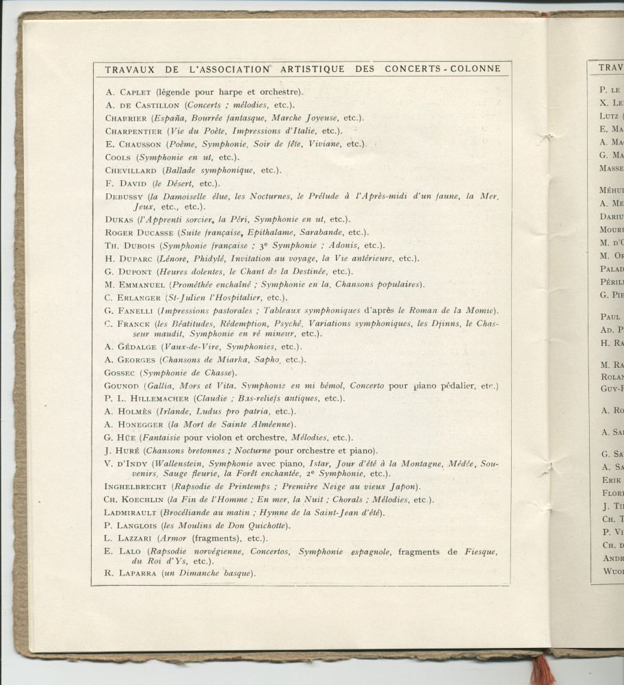 Libretto du concert organisé le 9 juin 1923 au Théâtre du Châtelet à Paris par l'Association des Concerts-Colonne au bénéfice du Monument Edouard Colonne avec le concours de Paderewski dans le Concerto «L'Empereur» de Beethoven (l-r)
