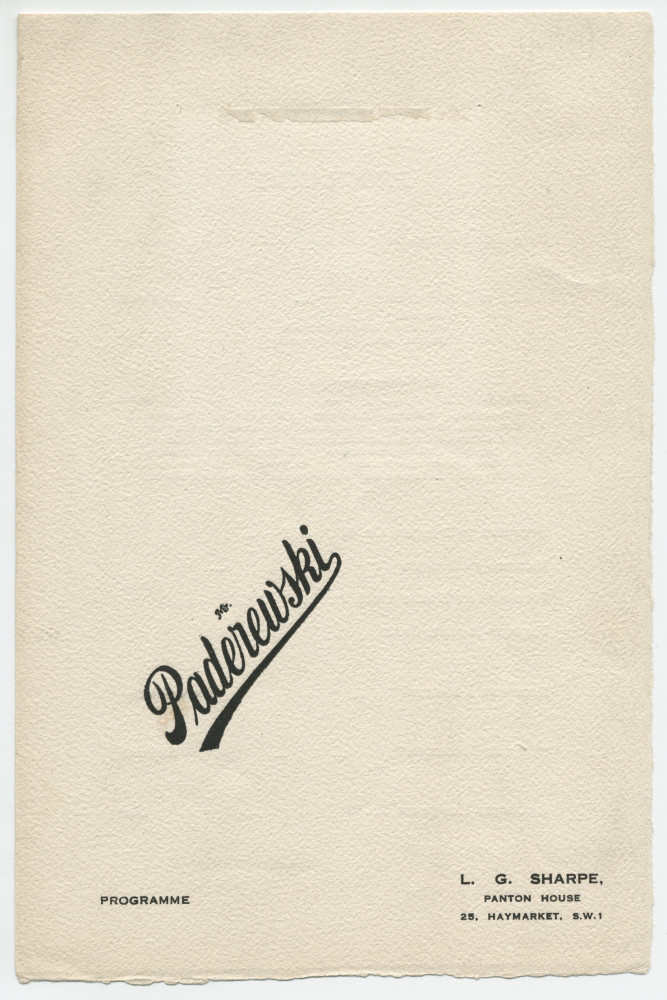 Programme d'un récital donné par Paderewski à Londres (?)