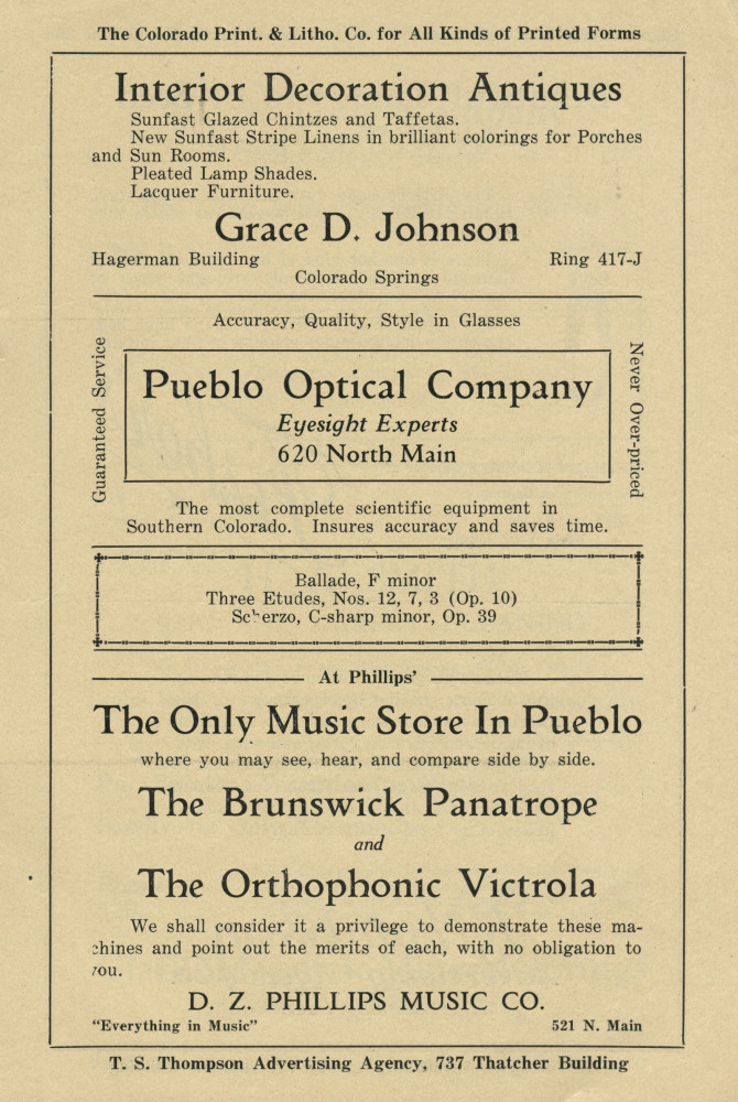 Libretto du récital Chopin donné par Paderewski le 17 avril 1926 au City Auditorium de Pueblo (Colorado)