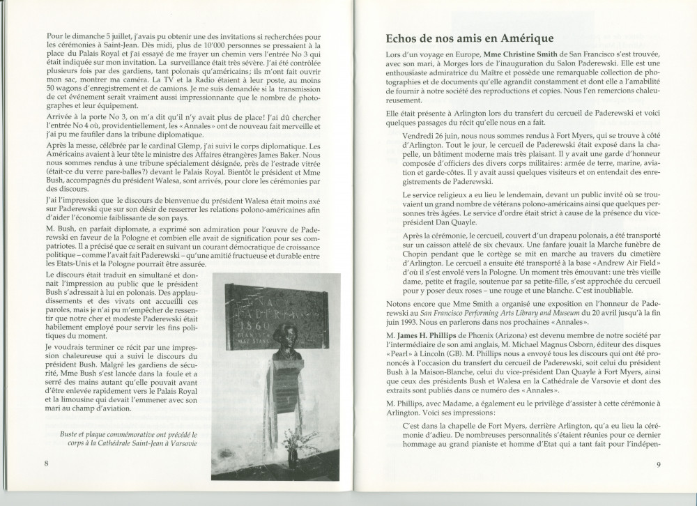 «Le retour de Paderewski dans sa patrie» – Récit dactylographié d'Anne Appleton-Strakacz sur la translation de la dépouille mortelle de Paderewski du cimetière national d'Arlington (USA) à la cathédrale Saint-Jean de Varsovie, au début de l'été 1992