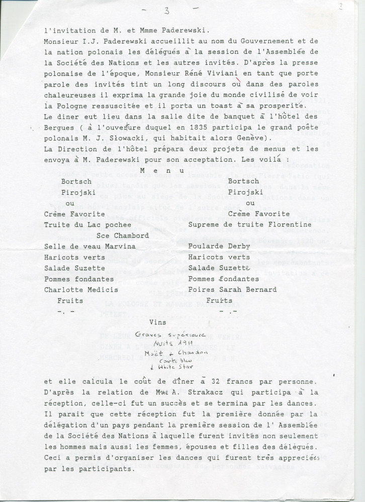«Dîner à l'hôtel des Bergues à Genève, mercredi 8 décembre 1920» – Traduction française d'un récit en polonais du Prof. Krzysztof Dabrowski