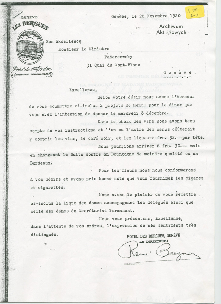 «Dîner à l'hôtel des Bergues à Genève, mercredi 8 décembre 1920» – Traduction française d'un récit en polonais du Prof. Krzysztof Dabrowski