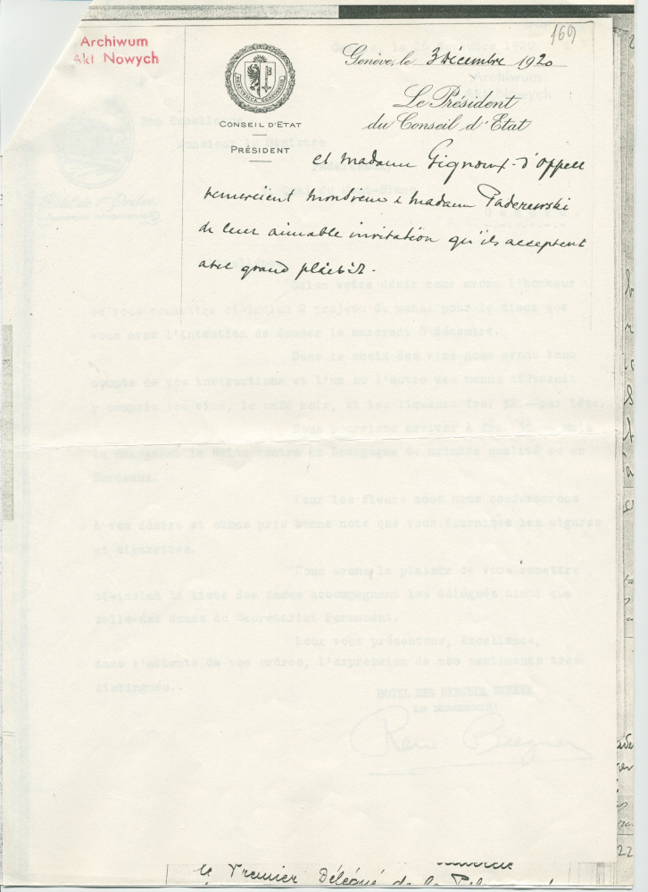 «Dîner à l'hôtel des Bergues à Genève, mercredi 8 décembre 1920» – Traduction française d'un récit en polonais du Prof. Krzysztof Dabrowski