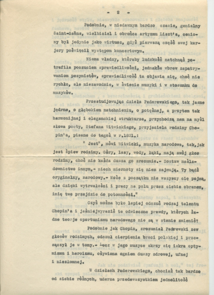 «Paderewski!» – Hommage dactylographié rédigé le 22 août 1928 au château de Lutry par Gustave Doret – Avec traduction polonaise dactylographiée