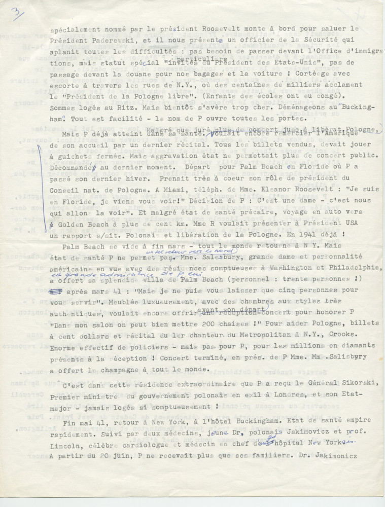 Notes dactylographiées d'entrevues réalisées par Hugo Faesi à Dallas les 19-20 décembre 1978 et 4 janvier 1979 à Dallas avec Ignace G. LaGrange (alias Kollupajlo), dernier secrétaire de Paderewski, au sujet de la fin de vie et de la succession du maître