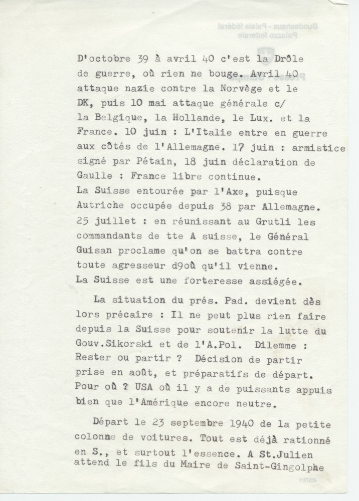 Notes dactylographiées d'entrevues réalisées par Hugo Faesi à Dallas les 19-20 décembre 1978 et 4 janvier 1979 à Dallas avec Ignace G. LaGrange (alias Kollupajlo), dernier secrétaire de Paderewski, au sujet de la fin de vie et de la succession du maître