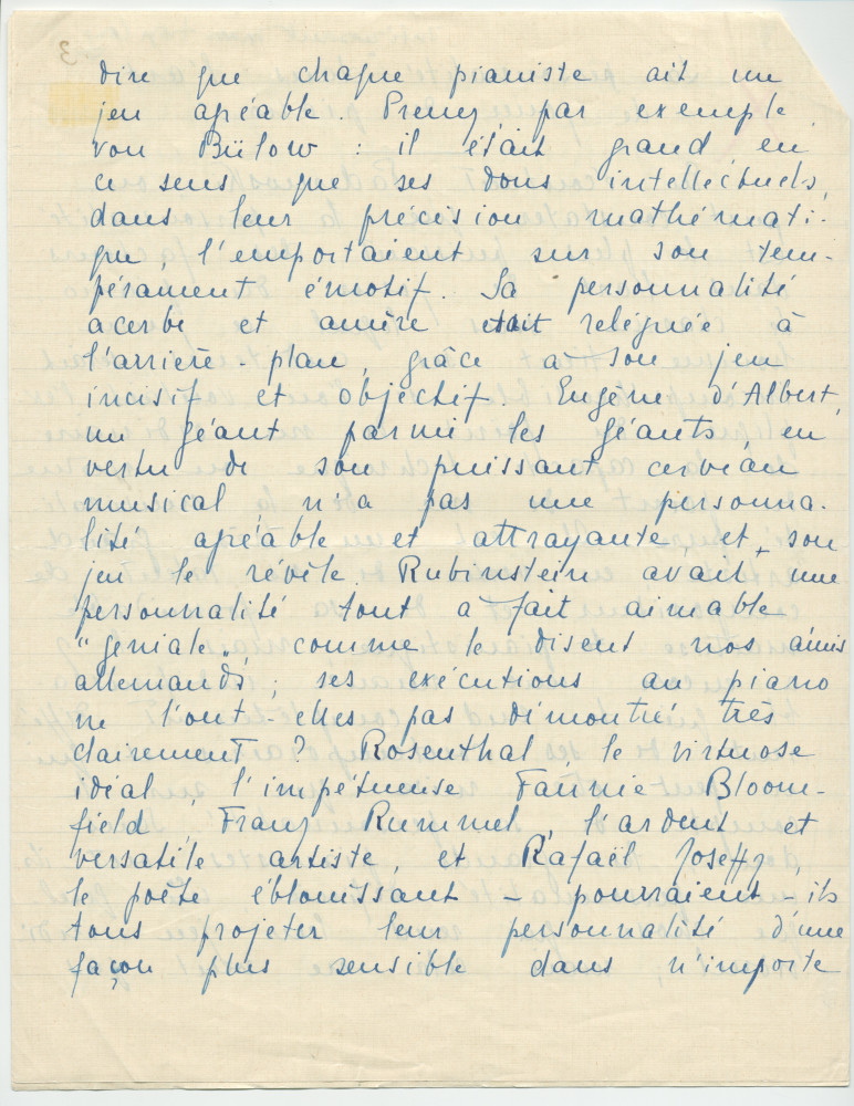 «La personnalité dans l'art de jouer du piano» – Texte manuscrit rédigé par Lydia Opienska-Barblan (sans réf. de publication) (avec saisie dactylographiée en 3 étapes)