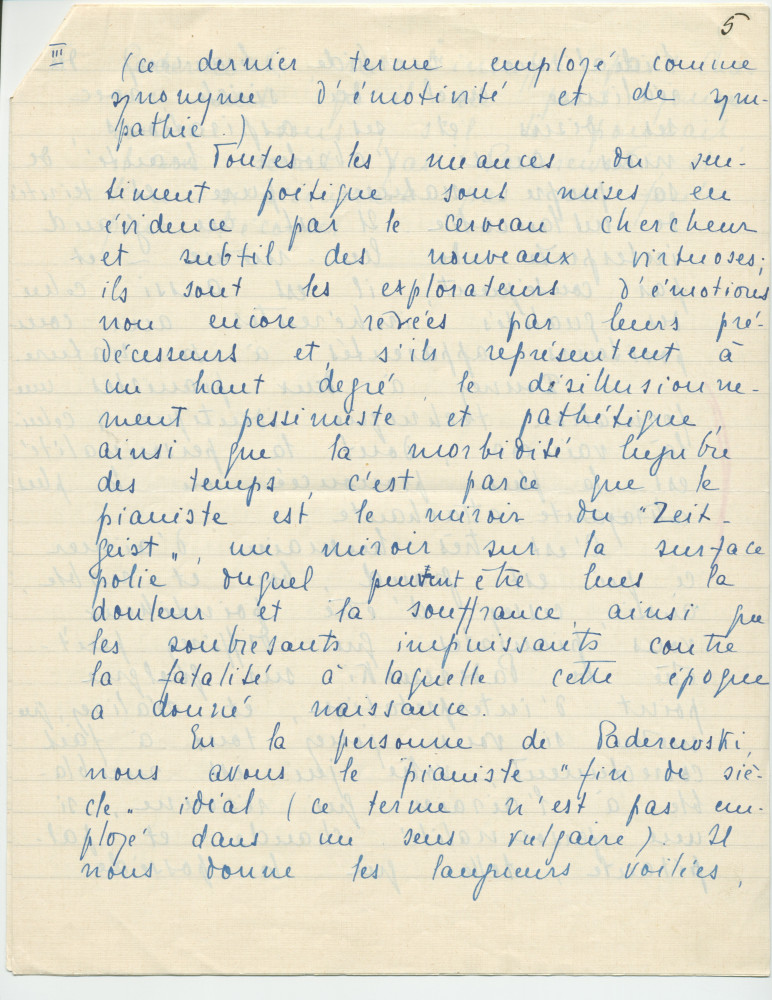«La personnalité dans l'art de jouer du piano» – Texte manuscrit rédigé par Lydia Opienska-Barblan (sans réf. de publication) (avec saisie dactylographiée en 3 étapes)