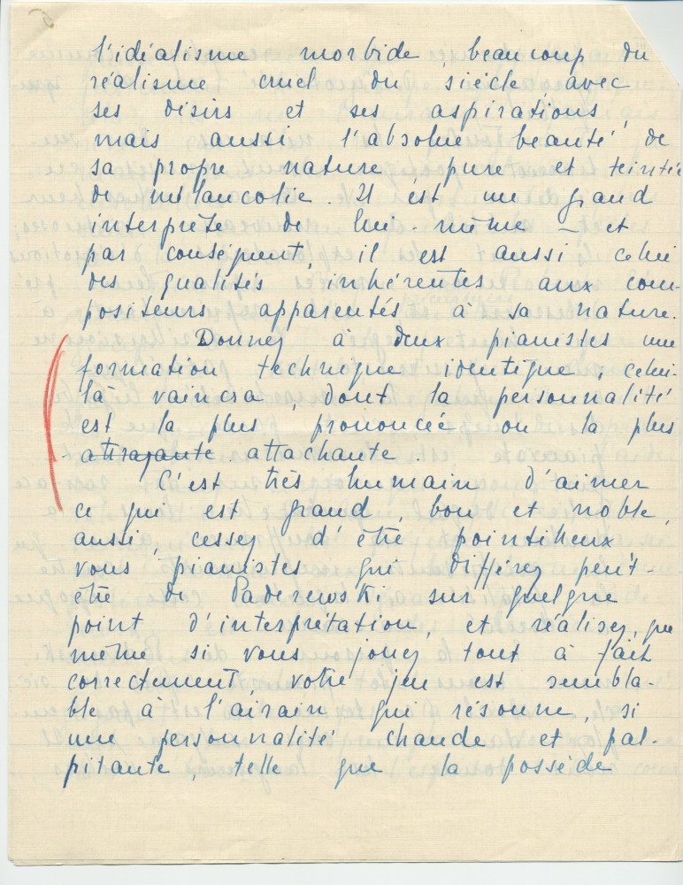 «La personnalité dans l'art de jouer du piano» – Texte manuscrit rédigé par Lydia Opienska-Barblan (sans réf. de publication) (avec saisie dactylographiée en 3 étapes)