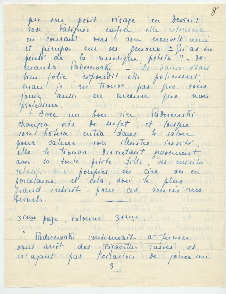 Reproduction manuscrite de divers articles de presse sur Paderewski (sans réf. claires la plupart du temps) par Lydia Opienska-Barblan (probablement tirés d'un pressbook)