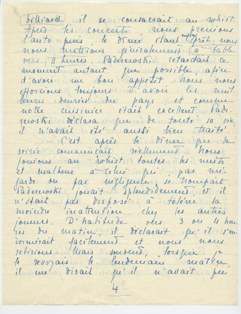 Reproduction manuscrite de divers articles de presse sur Paderewski (sans réf. claires la plupart du temps) par Lydia Opienska-Barblan (probablement tirés d'un pressbook)