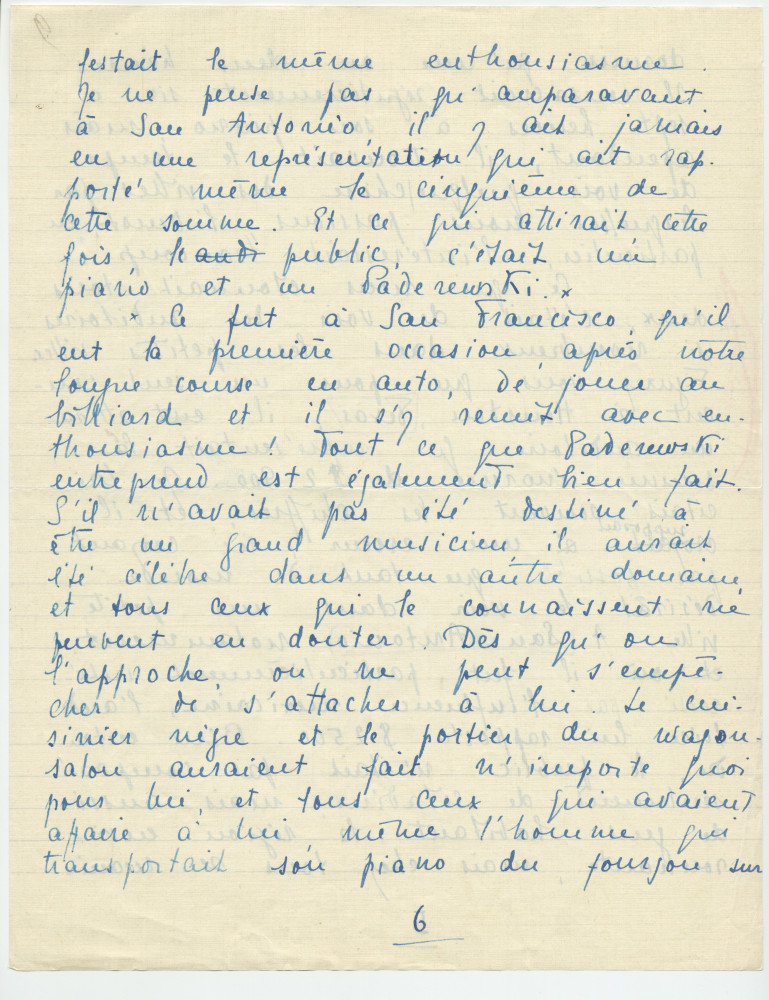 Reproduction manuscrite de divers articles de presse sur Paderewski (sans réf. claires la plupart du temps) par Lydia Opienska-Barblan (probablement tirés d'un pressbook)
