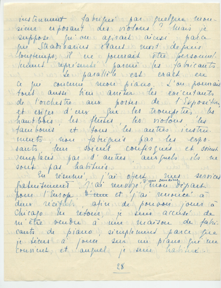 Reproduction manuscrite de divers articles de presse sur Paderewski (sans réf. claires la plupart du temps) par Lydia Opienska-Barblan (probablement tirés d'un pressbook)