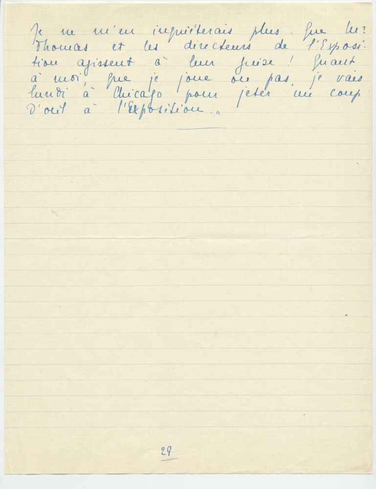 Reproduction manuscrite de divers articles de presse sur Paderewski (sans réf. claires la plupart du temps) par Lydia Opienska-Barblan (probablement tirés d'un pressbook)