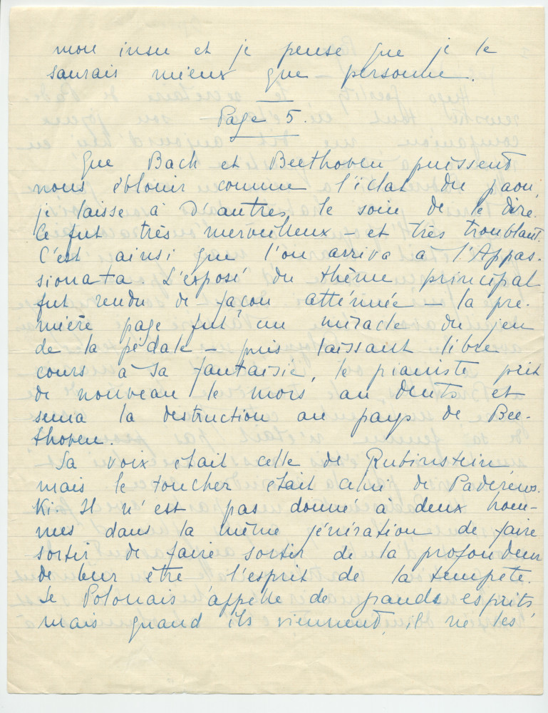 Reproduction manuscrite de divers articles de presse sur Paderewski (sans réf. claires la plupart du temps) par Lydia Opienska-Barblan (probablement tirés d'un pressbook)