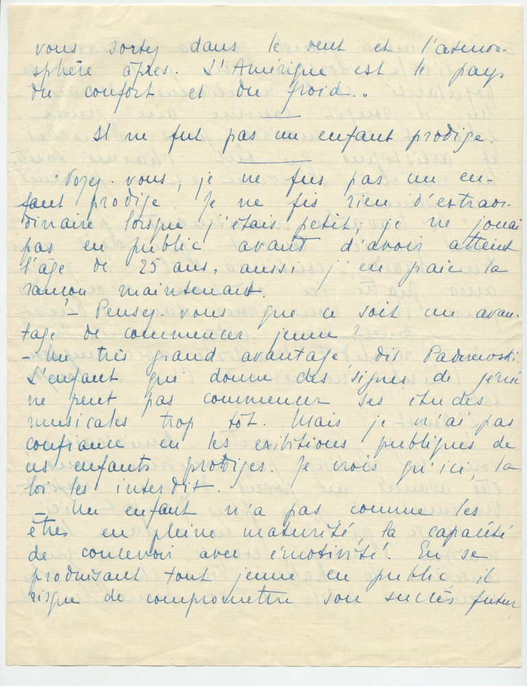 Reproduction manuscrite de divers articles de presse sur Paderewski (sans réf. claires la plupart du temps) par Lydia Opienska-Barblan (probablement tirés d'un pressbook)