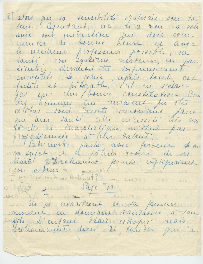 Reproduction manuscrite de divers articles de presse sur Paderewski (sans réf. claires la plupart du temps) par Lydia Opienska-Barblan (probablement tirés d'un pressbook)