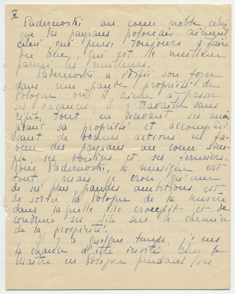 Reproduction manuscrite de divers articles de presse sur Paderewski (sans réf. claires la plupart du temps) par Lydia Opienska-Barblan (probablement tirés d'un pressbook)