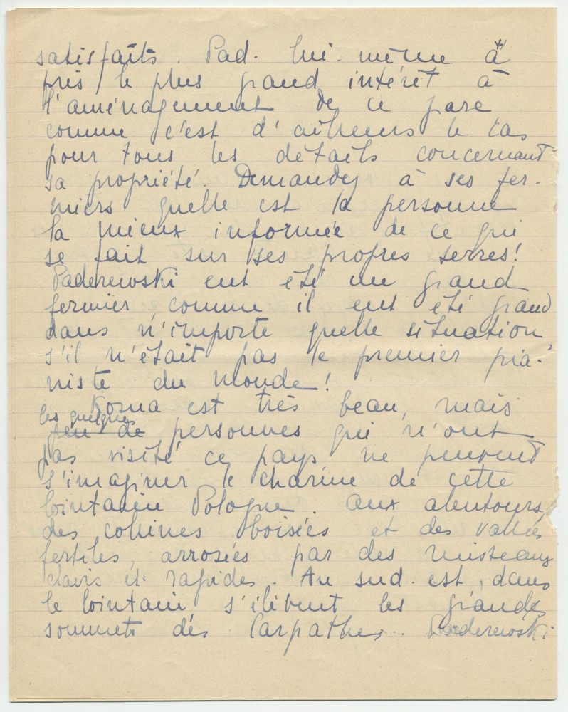 Reproduction manuscrite de divers articles de presse sur Paderewski (sans réf. claires la plupart du temps) par Lydia Opienska-Barblan (probablement tirés d'un pressbook)