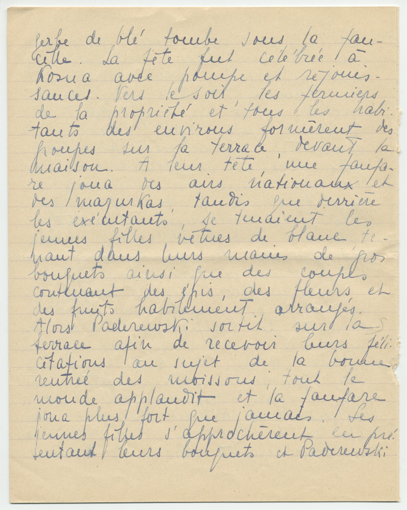 Reproduction manuscrite de divers articles de presse sur Paderewski (sans réf. claires la plupart du temps) par Lydia Opienska-Barblan (probablement tirés d'un pressbook)