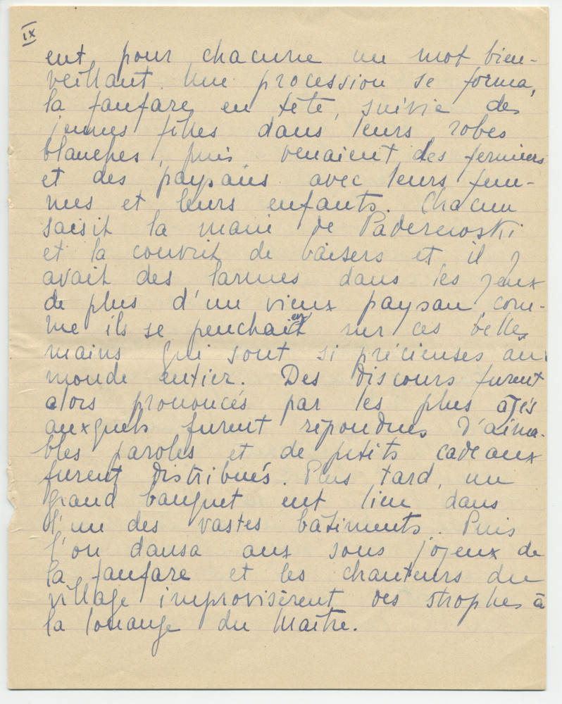 Reproduction manuscrite de divers articles de presse sur Paderewski (sans réf. claires la plupart du temps) par Lydia Opienska-Barblan (probablement tirés d'un pressbook)