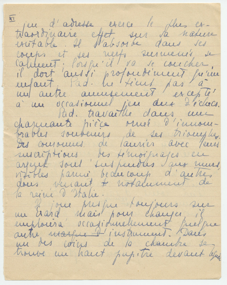 Reproduction manuscrite de divers articles de presse sur Paderewski (sans réf. claires la plupart du temps) par Lydia Opienska-Barblan (probablement tirés d'un pressbook)