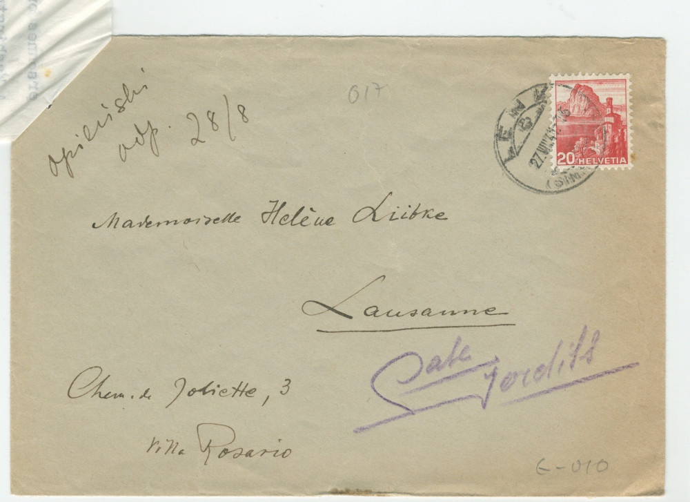Récit d'Henryk Opienski des derniers jours et de l'enterrement de Paderewski, transmis par poste à Hélène Lübke, ancienne secrétaire d'Hélène Paderewska, en août 1941 – Copie carbone dactylographiée avec corrections et enveloppe – Saisie informatique