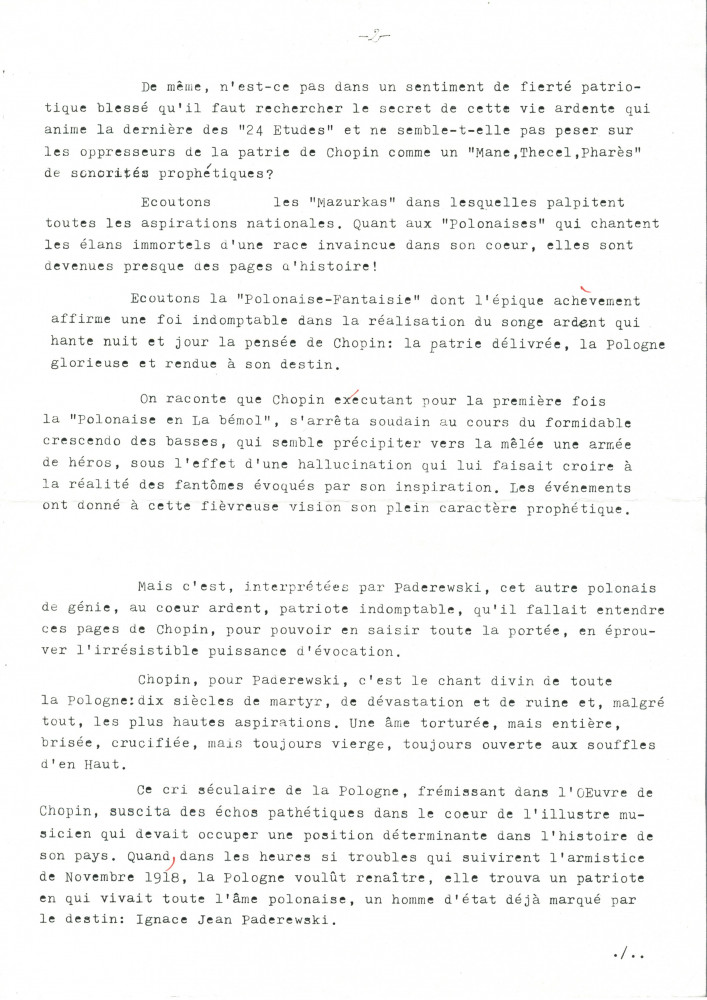 «Deux grands patriotes polonais: Chopin et Paderewski» – Texte dactylographié écrit à Genève le 11 octobre 1991 par le Dr Vahé Pakar