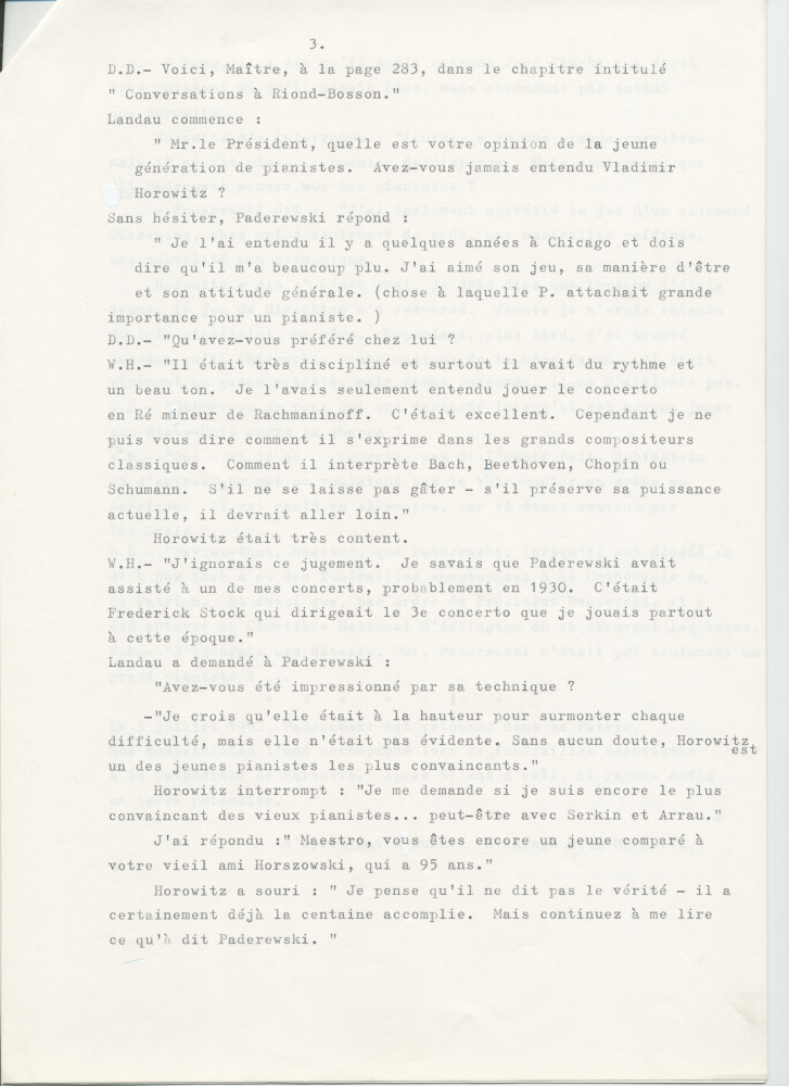 «Paderewski: The Noblest Spirit of Them All» [Le plus noble esprit parmi tous] – Chapitre 34 du livre «Evenings With Horowitz – A Personal Portrait» [Soirées avec Horowitz – Un portrait personnel] de David Dubal, publié en 1991 à New York chez Birch Lane