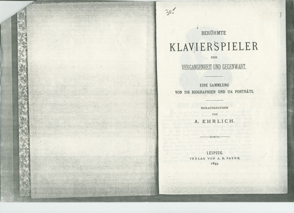 Portrait en allemand de Paderewski paru dans «Berühmte Klavierspieler der Vergangenheit und Gegenwart. Eine Sammlung von 116 Biographien und 114 Porträts» [Pianiste célèbres du passé et du présent. Une collection de 116 biographies et 114 portraits]