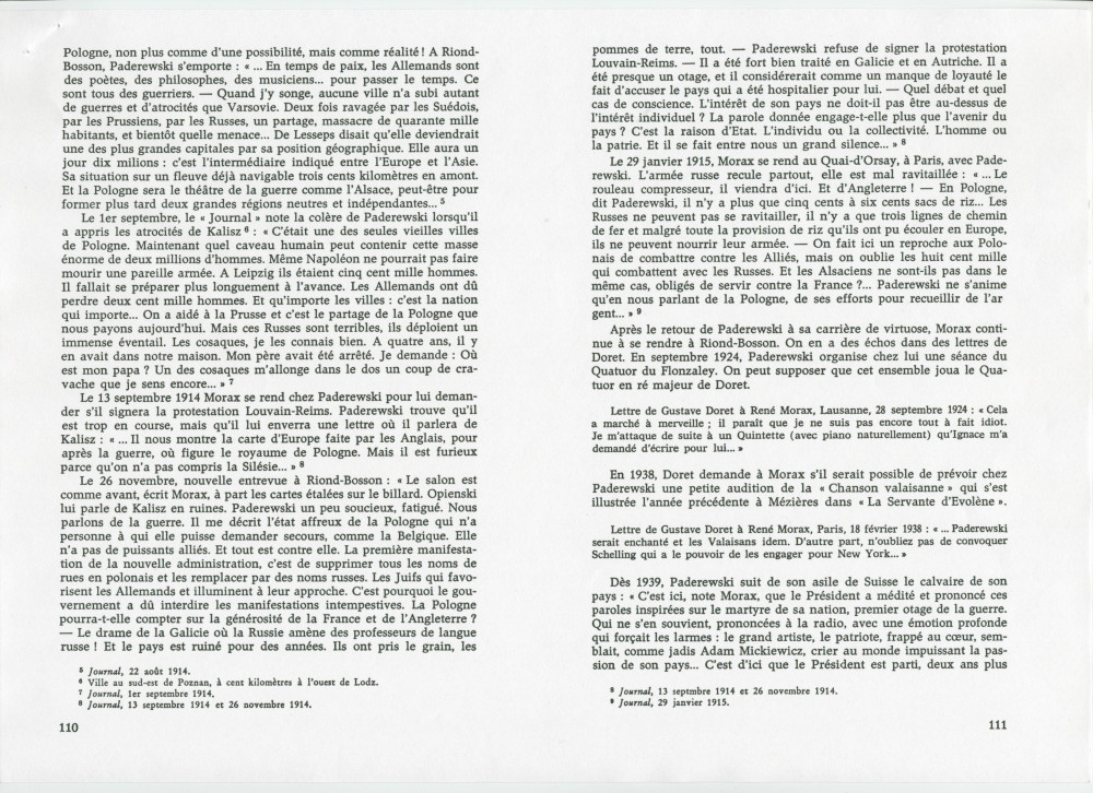 «Ignace Paderewski et Igor Stravinski» – Chapitre VIII du livre «René Morax et son temps» de Pierre Meylan, paru en 1973 aux Editions du Cervin