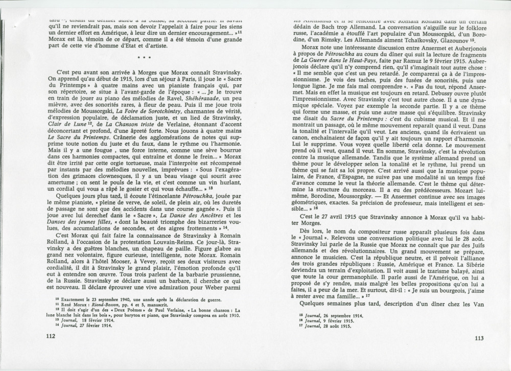 «Ignace Paderewski et Igor Stravinski» – Chapitre VIII du livre «René Morax et son temps» de Pierre Meylan, paru en 1973 aux Editions du Cervin