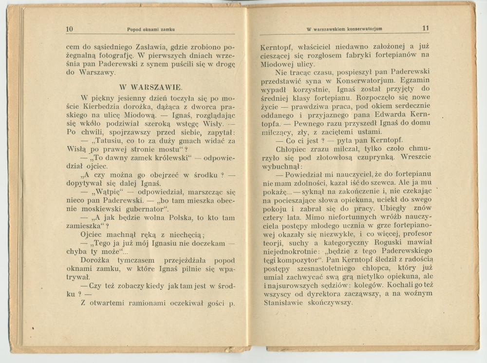 «Ignacy J. Paderewski» – Biographie en polonais à destination des écoliers rédigée par Henryk Opienski, parue à Lwów en 1933 sous la forme d'une petite brochure de 36 pages