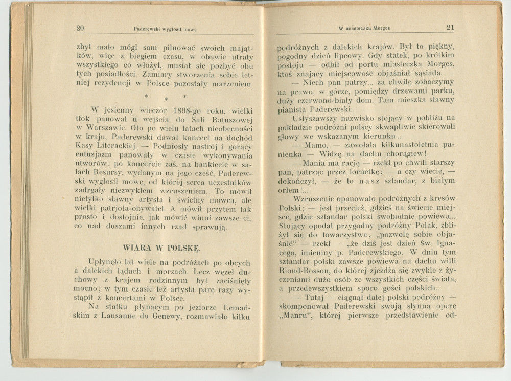 «Ignacy J. Paderewski» – Biographie en polonais à destination des écoliers rédigée par Henryk Opienski, parue à Lwów en 1933 sous la forme d'une petite brochure de 36 pages