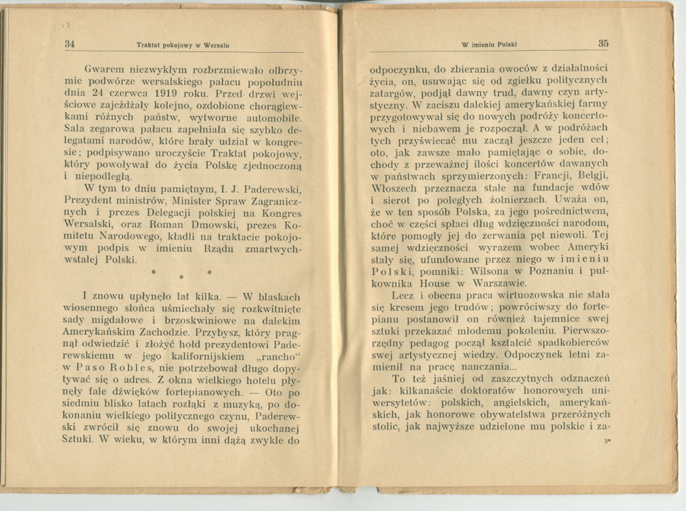 «Ignacy J. Paderewski» – Biographie en polonais à destination des écoliers rédigée par Henryk Opienski, parue à Lwów en 1933 sous la forme d'une petite brochure de 36 pages
