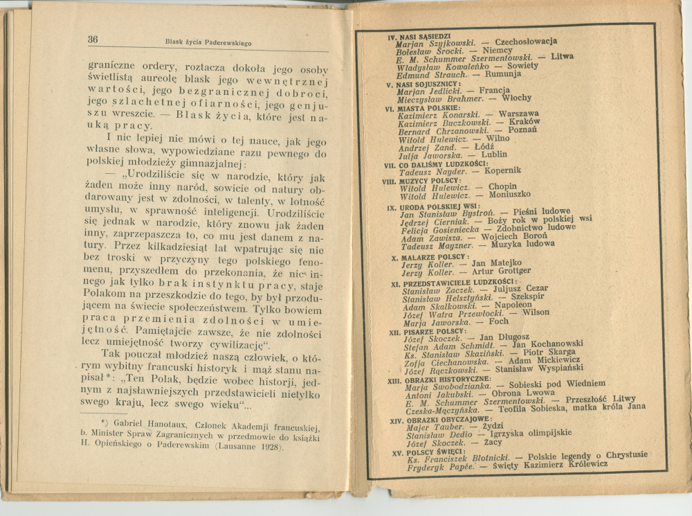 «Ignacy J. Paderewski» – Biographie en polonais à destination des écoliers rédigée par Henryk Opienski, parue à Lwów en 1933 sous la forme d'une petite brochure de 36 pages