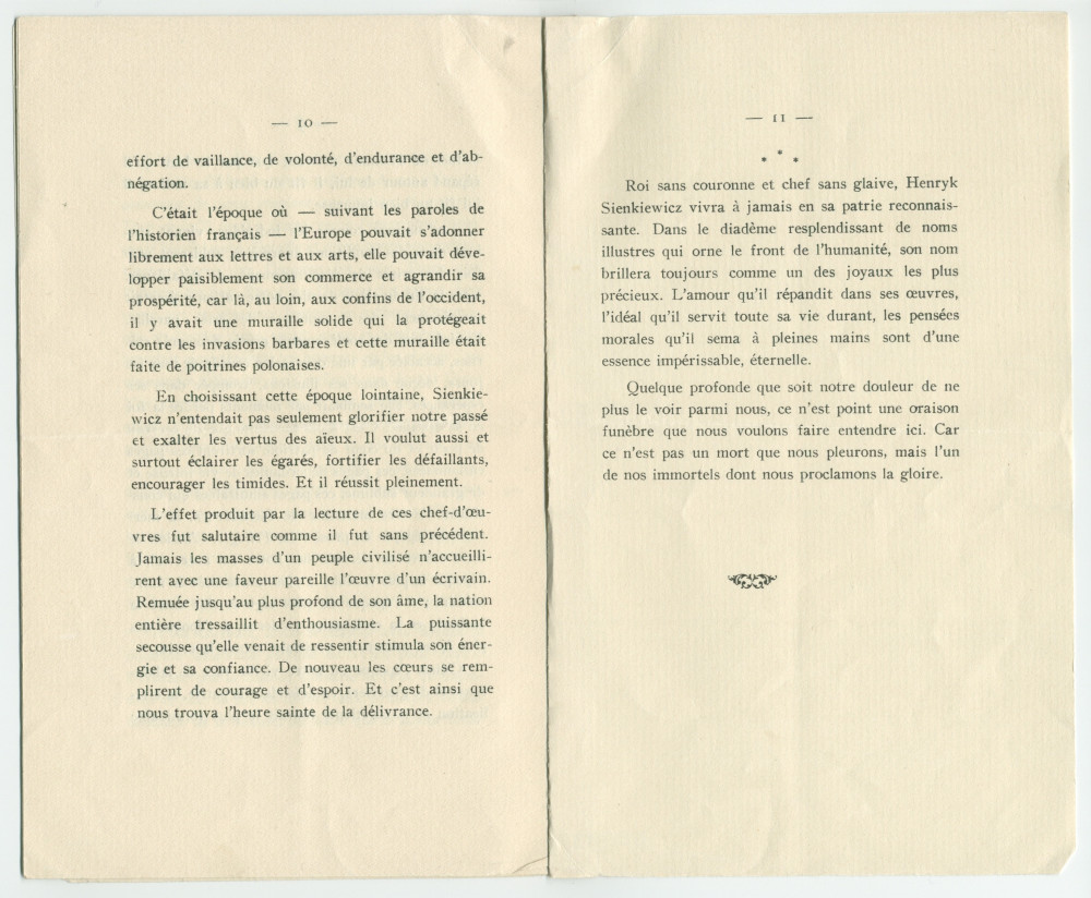«Roi sans couronne et chef sans glaive» – Plaquette du discours prononcé par Paderewski le 20 octobre 1924 à Vevey à l'occasion de la translation des cendres de Henryk Sienkiewicz en Pologne, éditée à Lausanne en 1925