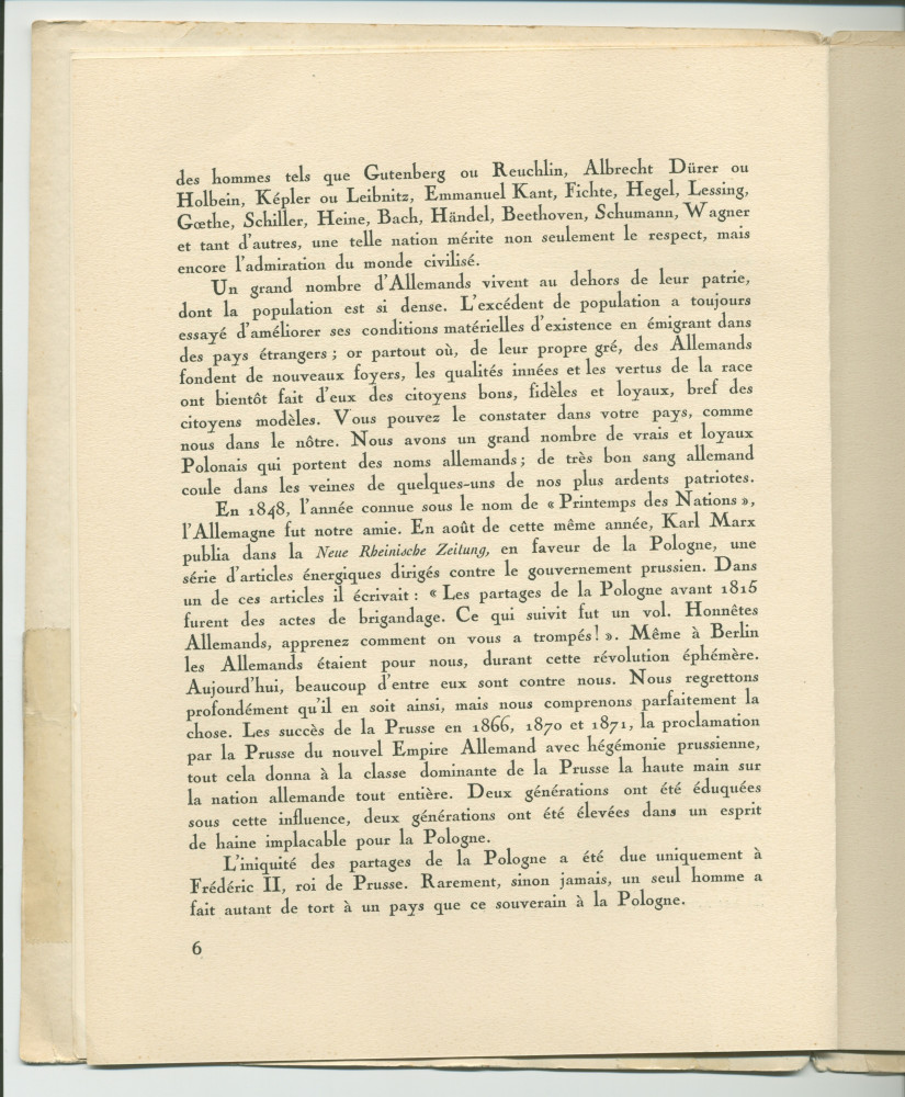 «La Pologne et la Paix» – Plaquette de l'allocution prononcée par Paderewski le 18 mai 1932 au banquet donné en son honneur à l'Hôtel Astor, à New York, par la Chambre de commerce américano-polonaise, le «Civil Forum» et le Conseil des relations étrangère