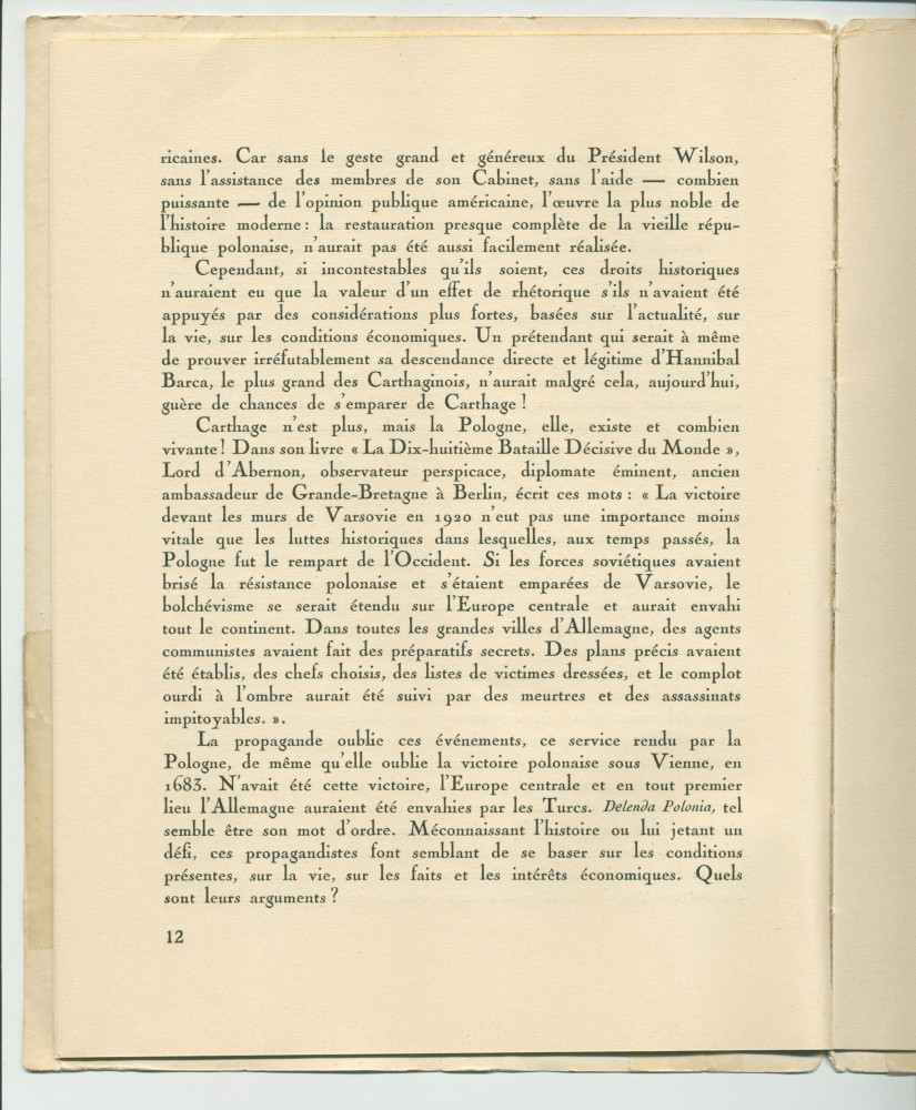 «La Pologne et la Paix» – Plaquette de l'allocution prononcée par Paderewski le 18 mai 1932 au banquet donné en son honneur à l'Hôtel Astor, à New York, par la Chambre de commerce américano-polonaise, le «Civil Forum» et le Conseil des relations étrangère