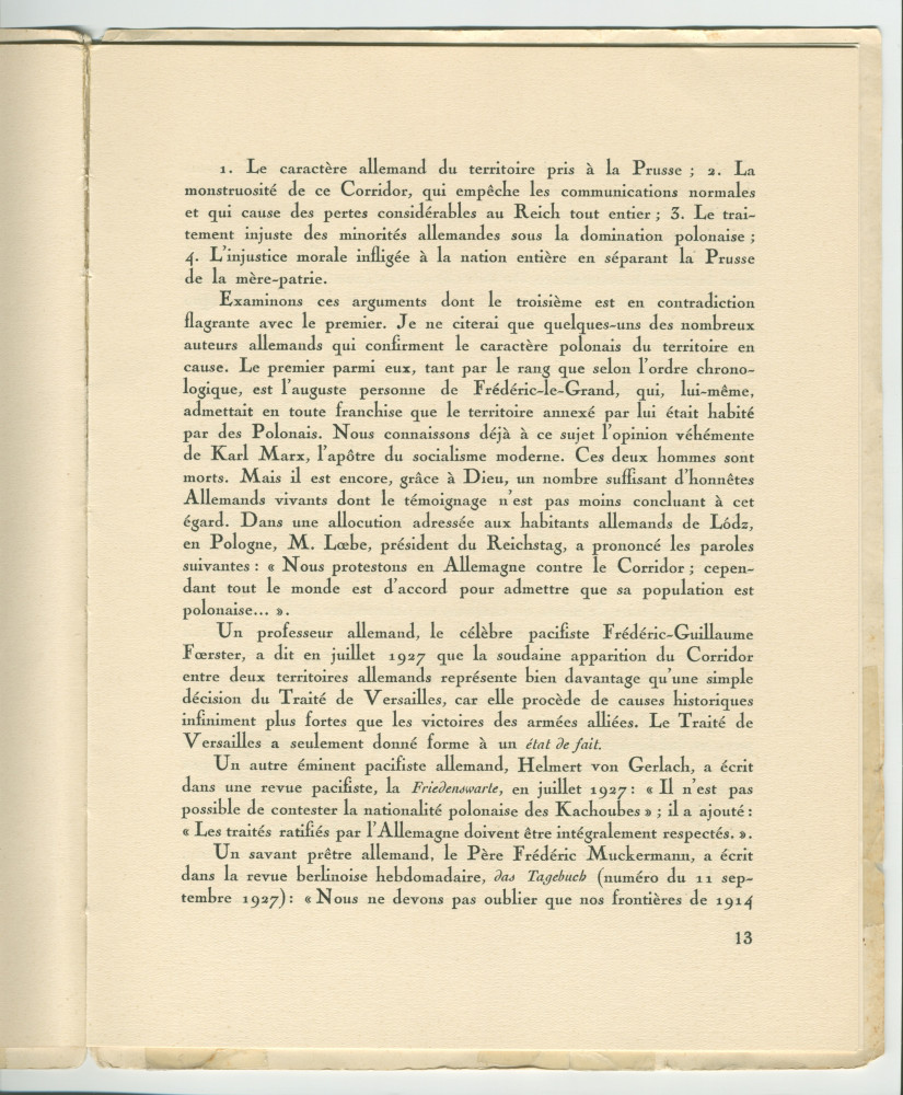 «La Pologne et la Paix» – Plaquette de l'allocution prononcée par Paderewski le 18 mai 1932 au banquet donné en son honneur à l'Hôtel Astor, à New York, par la Chambre de commerce américano-polonaise, le «Civil Forum» et le Conseil des relations étrangère