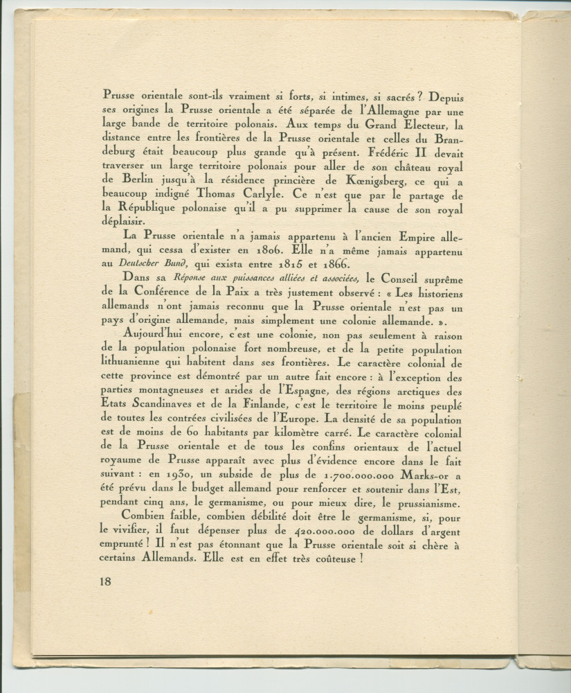 «La Pologne et la Paix» – Plaquette de l'allocution prononcée par Paderewski le 18 mai 1932 au banquet donné en son honneur à l'Hôtel Astor, à New York, par la Chambre de commerce américano-polonaise, le «Civil Forum» et le Conseil des relations étrangère