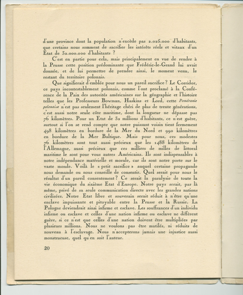 «La Pologne et la Paix» – Plaquette de l'allocution prononcée par Paderewski le 18 mai 1932 au banquet donné en son honneur à l'Hôtel Astor, à New York, par la Chambre de commerce américano-polonaise, le «Civil Forum» et le Conseil des relations étrangère