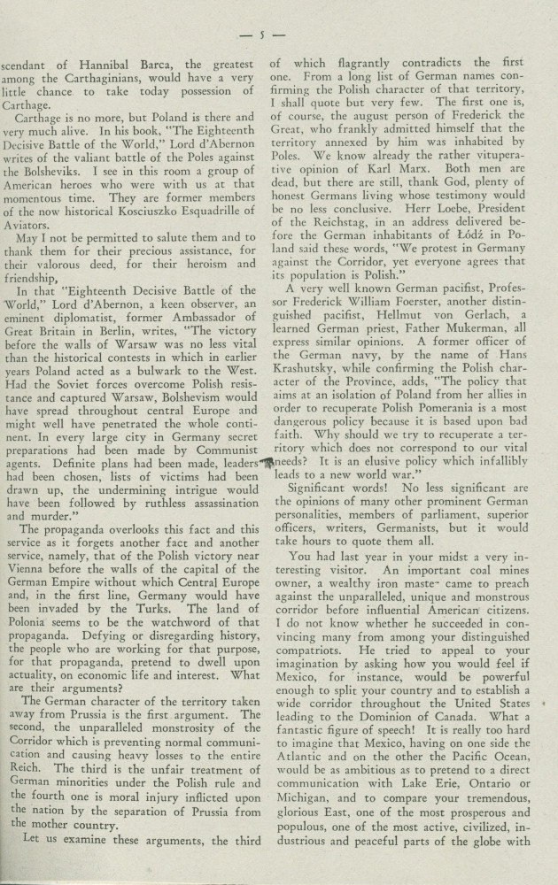 «La Pologne et la Paix» – Plaquette de l'allocution prononcée par Paderewski le 18 mai 1932 au banquet donné en son honneur à l'Hôtel Astor, à New York, par la Chambre de commerce américano-polonaise, le «Civil Forum» et le Conseil des relations étrangère