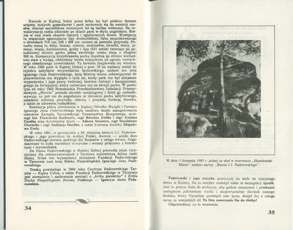 «Dom w ojczyznie – Ignacy Jan Paderewski w Kasnej Dolnej» [La maison dans sa patrie – IJP à Kasna Dolna] – Brochure de Franciszek Pulit éditée en 1990 par la Fondation Paderewski de Chicago