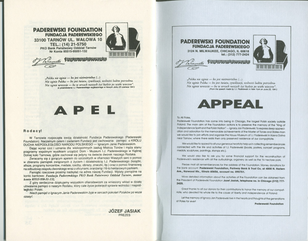 «Dom w ojczyznie – Ignacy Jan Paderewski w Kasnej Dolnej» [La maison dans sa patrie – IJP à Kasna Dolna] – Brochure de Franciszek Pulit éditée en 1990 par la Fondation Paderewski de Chicago
