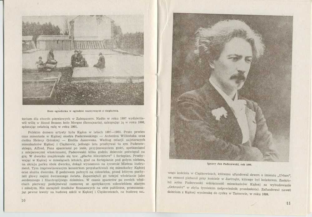 «Ignacy Jan Paderewski w Kasnej Dolnej» [IJP à Kasna Dolna] – Brochure de Franciszek Pulit éditée en 1986 (sans doute pour ses visiteurs) par la «Tarnowskie Towarzystwo Muzyczne» [Société de musique de Tarnów]